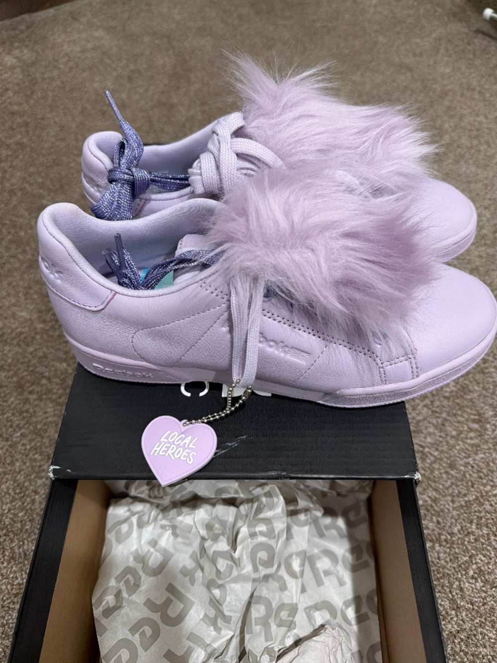 NWT Reebok x Local Heroes fur purple sneakers